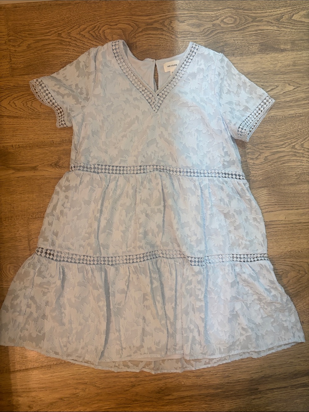 Light Blue Lace V‑Neck Tiered Mini Dress
